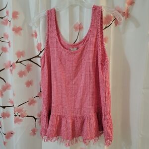 Falls Creek Pink Gingham Peplum Tank Top